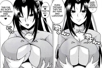 Minato touching Kazehana big tits cleavage