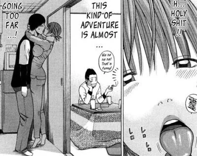 Kissing cheating wife next to unaware husband hentai