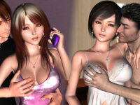 Swaple Medicine hentai game, couple swinging girlfriends cleavage