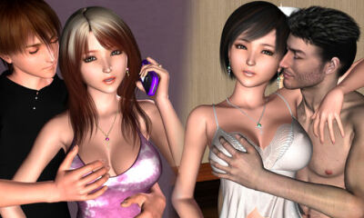 Swaple Medicine hentai game, couple swinging girlfriends cleavage