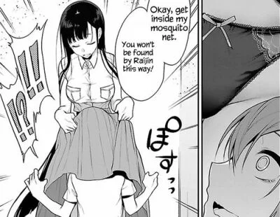 Hide under sister's skirt!