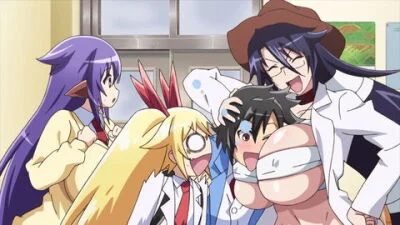 Anime girl with big tits motorboating guy