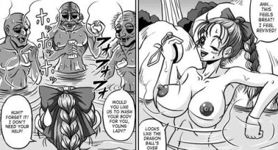 Naked bulma at hot spring with old men