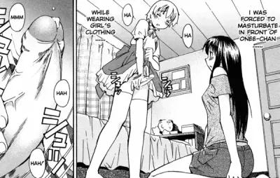 Crossdressing brother masturbating in front of his sister